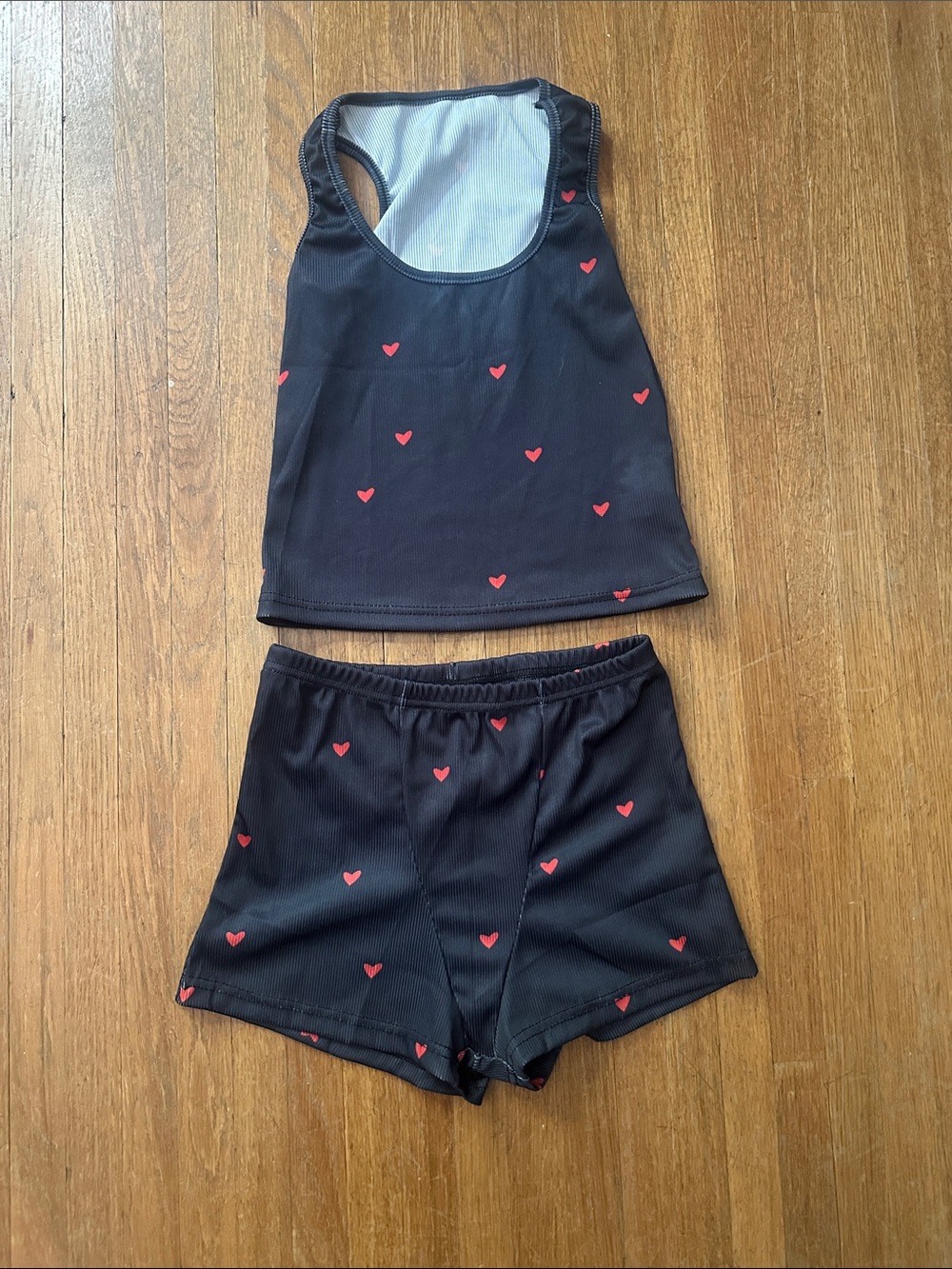 Black & Red Heart Print Tank Top and Shorts Sleep Set